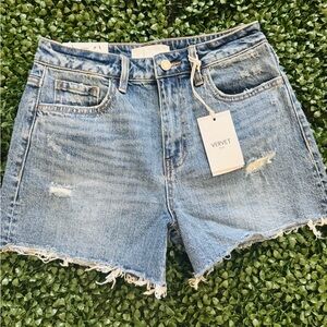 Vervet Denim: Distressed Blue Jean Shorts with Frayed Hem